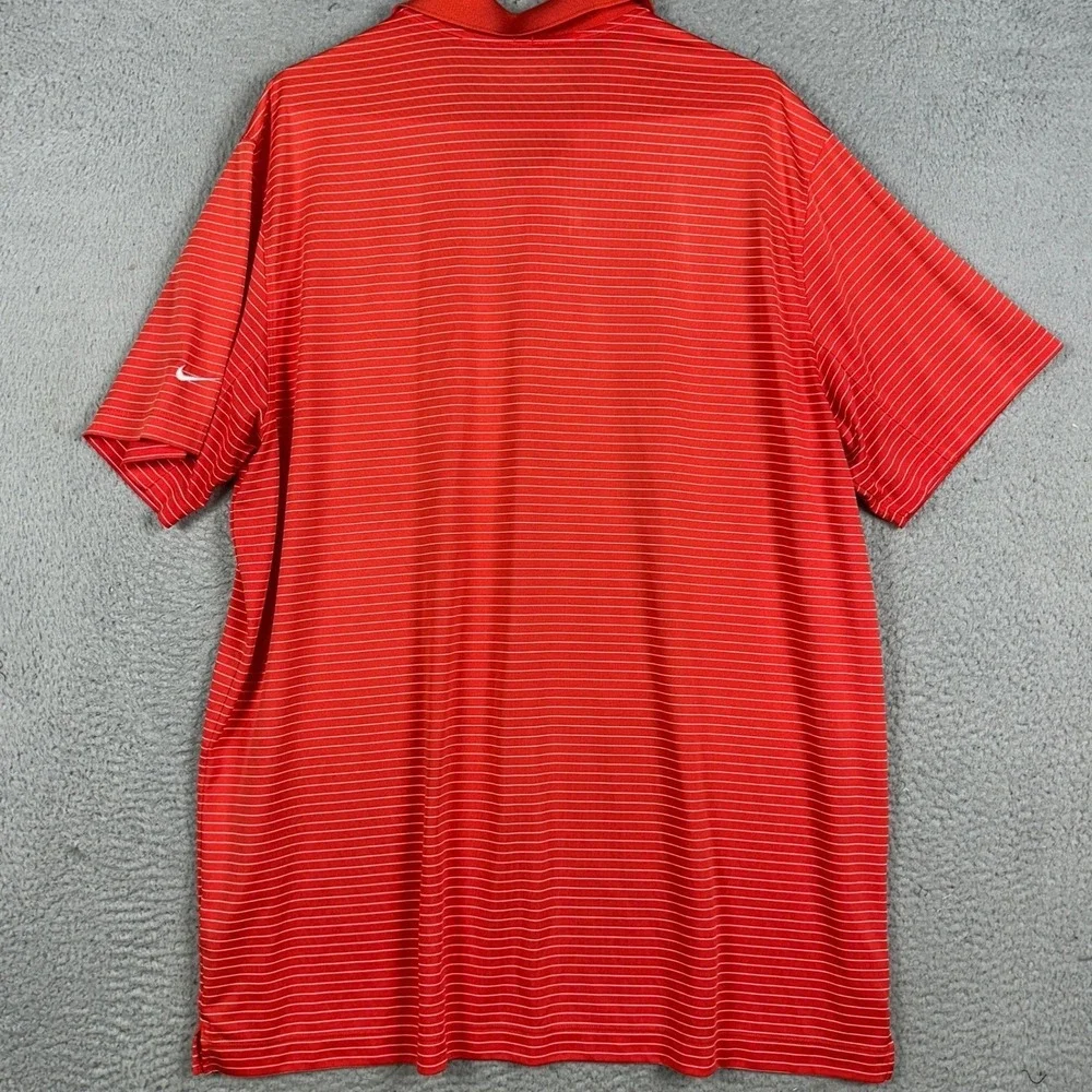 Nike Golf Polo Shirt Mens 2XL Red White Dri-FIT Tour Performance Pinstripe Rugby